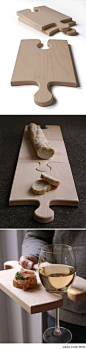 Puzzle piece cutting boards for wine  cheese plate... cool idea.