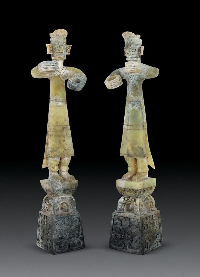 三星堆文化青黄玉神人立件一对拍卖品图片价格鉴赏摆件雅昌艺术品拍卖