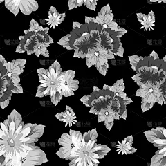 黑白花无缝图案的黑色背景为您设计，贺卡，贺卡，婚礼邀请卡，生日派对，情人节。