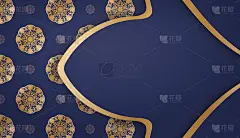 深蓝色旗帜与一个曼荼罗与金色图案和一个地方下的标志