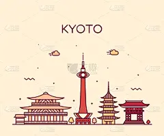 直的,日本,城市天际线,城市,京都市,传统,商务,建筑,美因河,剪影