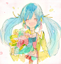 39 .。o○遅れた （。o迟到了） p站 二次元 插画 手绘 初音未来 miku 感谢祭 绮丽 头像