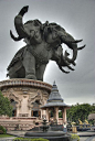 Giant elephants at the entrance to Erawan Museum in Bangkok, Thailand