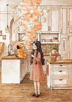 心情苦闷的时候，冲一杯热巧克力，给自己一个甜蜜的安慰 ~ 来自韩国插画家Aeppol 的「森林女孩日记-2020」系列插画。