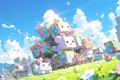 白云春游儿童插画图片