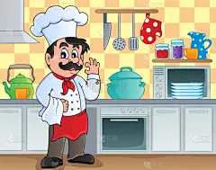 化妆舞会服,图像,商业厨房,两个物体,食品,餐馆,设备用品,烹调,绘制