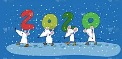 老鼠,新年,鼠,乐趣,卡通,十二生肖,2020,动画片,圣诞树,贺卡