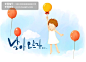 韩国儿童插画#韩国##儿童##插画##小男孩##卡通##气球##蓝天##白云##蝴蝶结#