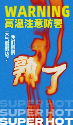 蓝色创意火焰高温预警海报
