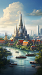 泰国大皇宫旅游风景插画海报