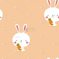 可爱的白色兔子的无缝模式与胡萝卜在粉红色的背景, 复活节兔子矢量插图, 快乐的复活节壁纸