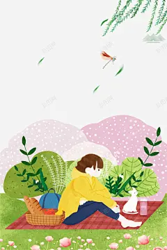 卡通手绘春游野炊海报插画 设计图片 免费下载 页面网页 平面电商 创意素材