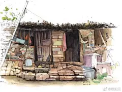 【插画师欧阳贝钢笔淡彩作品 : 把生活变成一幅画】
—— 老旧的居民楼间摆满鲜花绿植的阳台；不知名的小巷里特色的小店；街边阴凉的大树下停靠着的破旧自行车；饱含岁月记忆的老房子...... 欧阳贝用画笔画下这些风景，用心记录下生活！