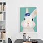 带蓝帽的兔子手绘油画 新中式软装样板房酒店大堂客厅书房装饰画-淘宝网