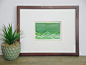 FREE SHIPPING - Original Minimalist Abstract Waves 4 x 6 Watercolor Painting - Shades of Green, White