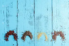 亚洲烹饪食材汤匙剪影，头顶，co