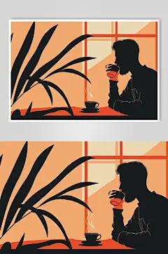 AI数字艺术休闲喝咖啡的人物插画-众图网