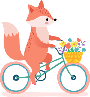 正在骑自行车的狐狸 卡通动物形象PNG免...