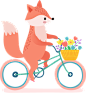 正在骑自行车的狐狸 卡通动物形象PNG免扣素材