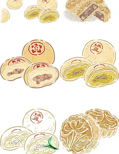 中式手绘中秋月饼蛋黄酥糕点甜点制作海报插画ai矢量png免抠素材-淘宝网
