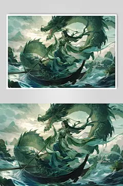 AI数字艺术绿色龙年端午节插画-众图网