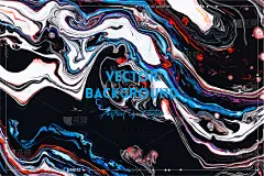 流体艺术纹理。背景与抽象漩涡油漆效果。液体丙烯酸画与美丽的混合油漆。可用于室内海报。橙色，黑色和蓝色
