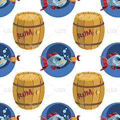 无缝图案设计水面为水虎鱼和金鱼。