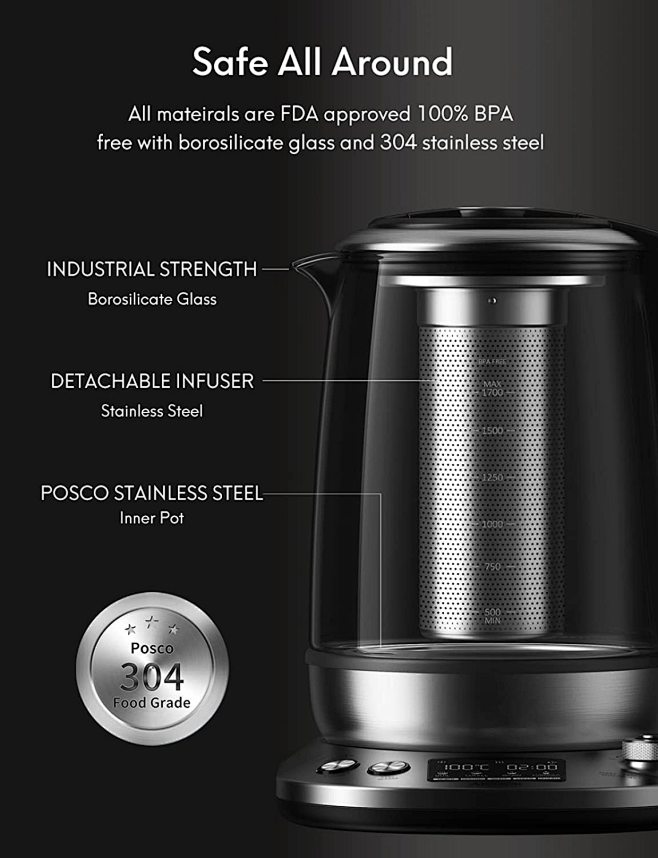 Amazon.com: Electric tea kettle 1.7L glass teapot, Smart tea maker with ...