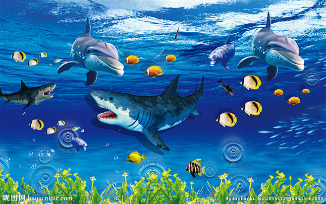 海底世界全景3D电视背景墙