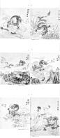 J91 高清中式国画白描龙腾云驾雾图片白描龙线稿作品参考设计素材-淘宝网
