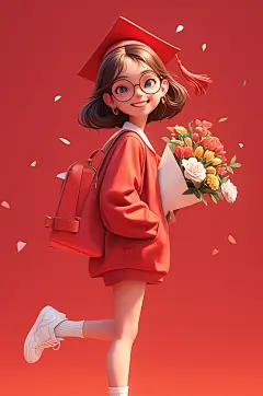 AI数字艺术毕业季学士服卡通人物模型