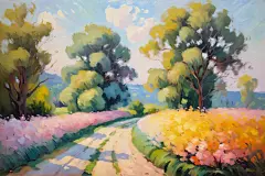 公园绘画田园花园油画插画图片