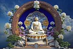青花瓷佛1 壁纸