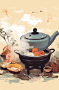 AI数字艺术中国风围炉煮茶插画-众图网