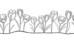 图源免费EPS |Horizontal seamless pattern with outline crocus or saffron flower and leaves in black on the white background.