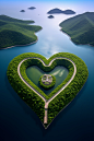https://s.mj.run/rRAU2pQCUCk The top of the mountain, a bird's-eye view from the sky, a large heart-shaped pool with a ruby edge is located in the center of the top of the mountain, surrounded by green lawns, mountain roads, majestic, clearly visible, dar