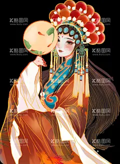 国潮京剧花旦  - 源文件下载【酷图网】国潮京剧花旦,国潮风,京剧,花旦,仙鹤,牡丹,手绘