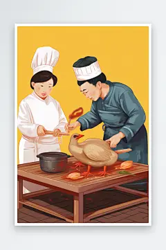 AI数字艺术美味北京烤鸭美食制作元素插画-众图网