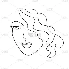 抽象女人的脸是波浪状的头发。黑白手绘线条艺术。轮廓矢量图