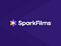 SparkFilms brand brand identity branding button camera exploration figma film gold icon light logo logotype mark minimal play product purple spark