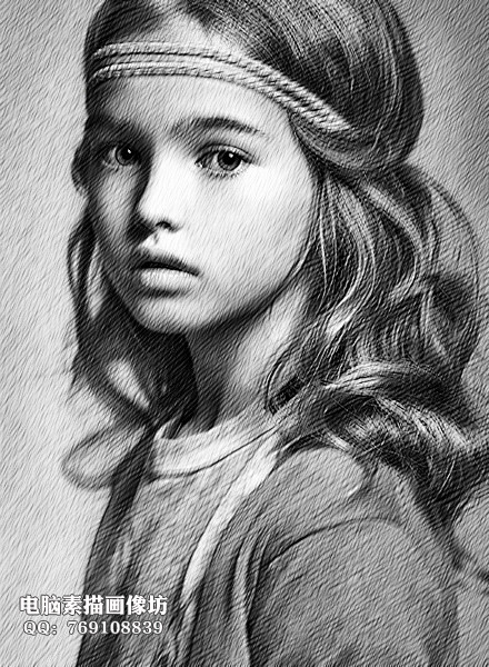 外国小女孩素描肖像照片转手绘