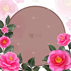框架用鲜花。背景与花卉元素的文本。贺卡。粉红色山茶花。
