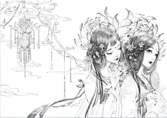 【赠海报+涂色本】正版 间花寻影+扫花寻径 古戈力画集全套2册 手绘线稿填色本半面妆插画唯美古风女人物线描集临摹绘本动漫画册书-tmall.com天猫
