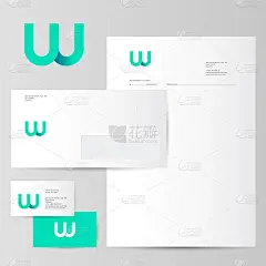 字母W. Azure交织字母和身份。公司风格，信封，信头，名片。