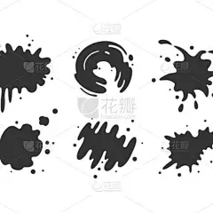 黑色油漆对矢量图标的集合进行污点。卡通油漆飞溅和墨水飞溅.