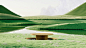 Backyard render by Alexis Christodoulou showing sunken picnic table in meadow