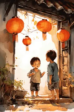 AI数字艺术中国风儿童水墨插画-众图网