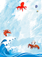 彩绘海浪创意海鲜广告宣传海报背景 海鲜特价 海鲜自助 背景 设计图片 免费下载 页面网页 平面电商 创意素材