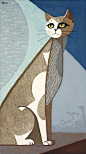 日本艺术家Tomoo Inagaki (1902-1980) 的木 版画猫咪。