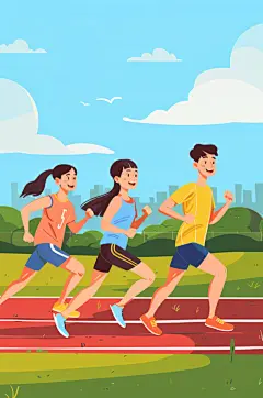 AI数字艺术扁平风校园运动会人物插画-众图网